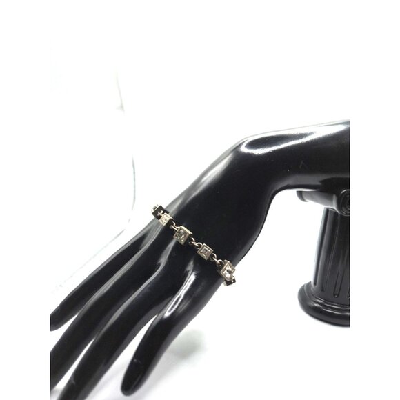 MYKA Signed Pewter Bracelet with Square Swarovski Crystals Toggle Clasp - Picture 7 of 8